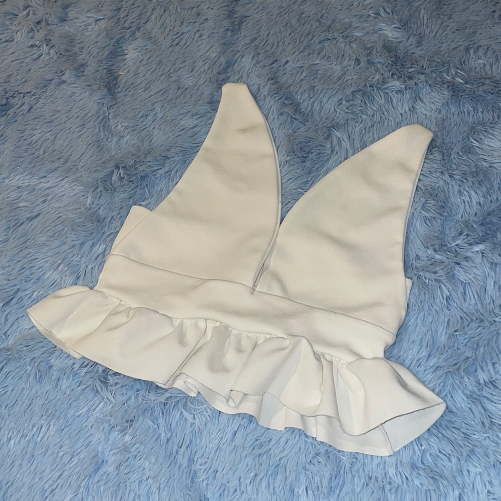 White Ruffle V-Neck Crop Top